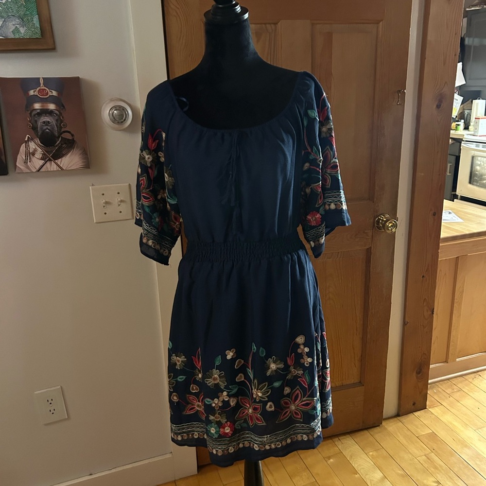 Ana and Rose Embroidered Navy Dress